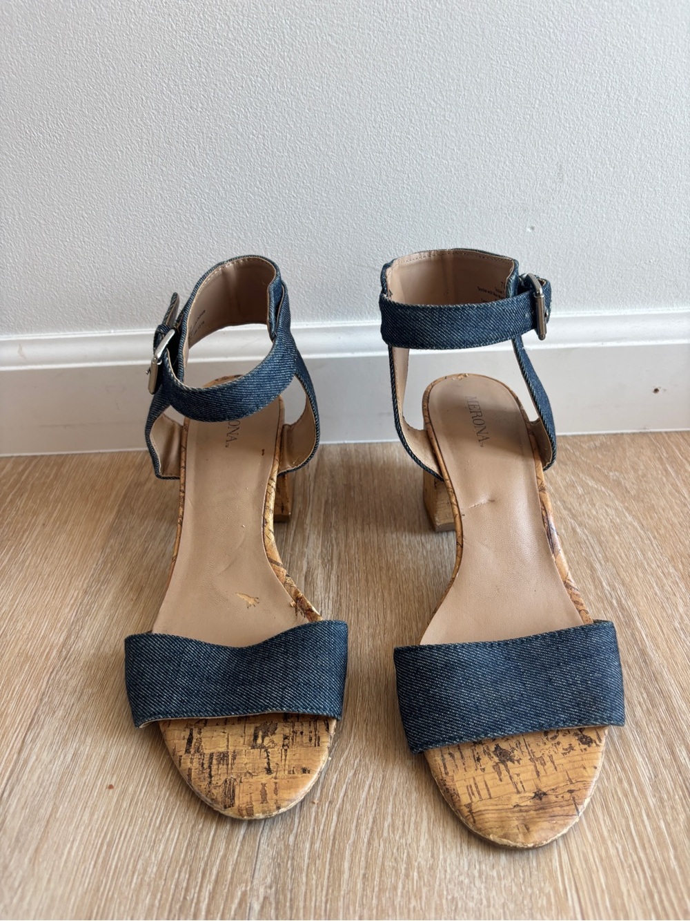 Merona Denim Block Heel Sandals - Blue